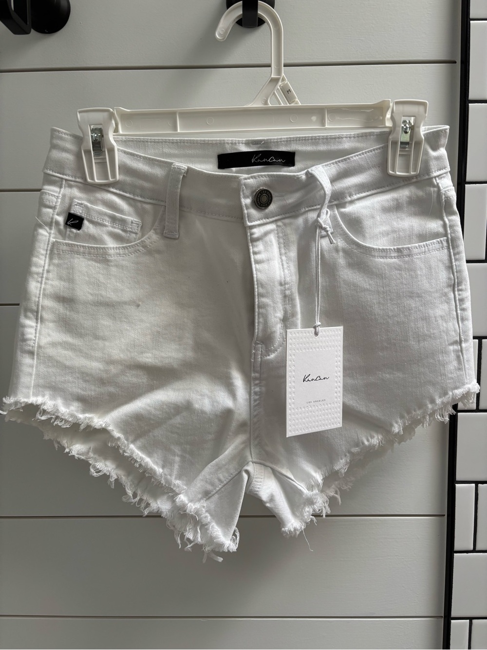 KanCan White Frayed Hem Denim Shorts